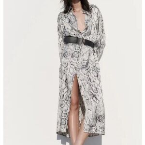 NWT. Zara Snakeskin Print Satin Effect Midi Dress. Size XS
